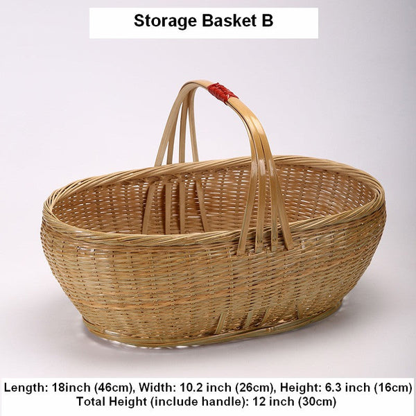Natural Hand-woven Bamboo Basket, Extra Large Picnic Food Basket with Handle, Lovely Bamboo Baskets for Vegetable, Natural Fruit Basket Kitchen Storage Baskets-Art Painting Canvas