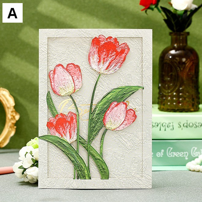 Creative Birthday Greeting Card, Tulip Flower Greeting Cards, Beautiful Greeting Cards to Friends, Original Handmade Greeting Cards-Art Painting Canvas