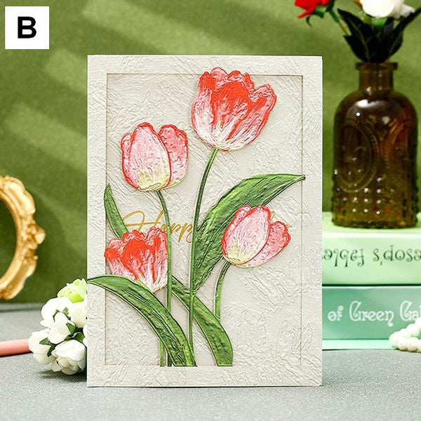Creative Birthday Greeting Card, Tulip Flower Greeting Cards, Beautiful Greeting Cards to Friends, Original Handmade Greeting Cards-Art Painting Canvas