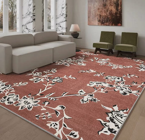 Abstract Contemporary Rugs Next to Bed, Flower Pattern Contemporary Modern Rugs, Modern Rugs for Living Room, Modern Rugs for Dining Room-Art Painting Canvas