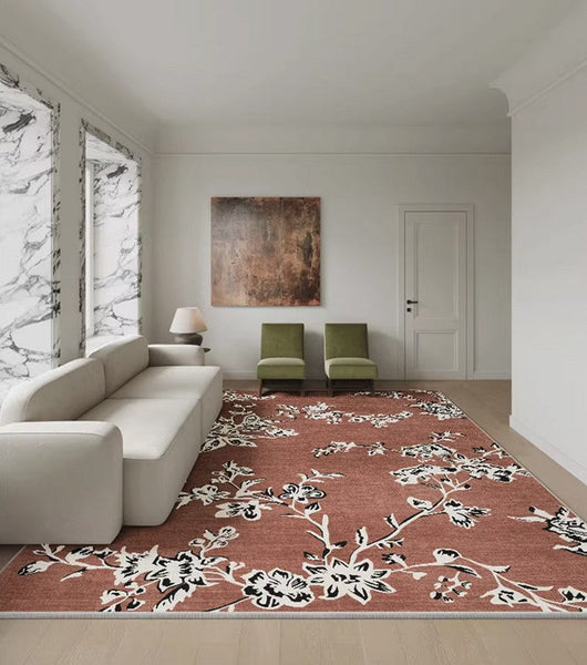 Abstract Contemporary Rugs Next to Bed, Flower Pattern Contemporary Modern Rugs, Modern Rugs for Living Room, Modern Rugs for Dining Room-Art Painting Canvas