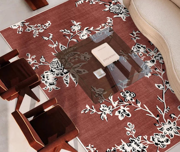 Abstract Contemporary Rugs Next to Bed, Flower Pattern Contemporary Modern Rugs, Modern Rugs for Living Room, Modern Rugs for Dining Room-Art Painting Canvas