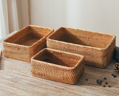 Woven Rectangular Basket for Shelves, Rattan Storage Basket, Storage Baskets for Bathroom, Woven Baskets for Living Room-Art Painting Canvas