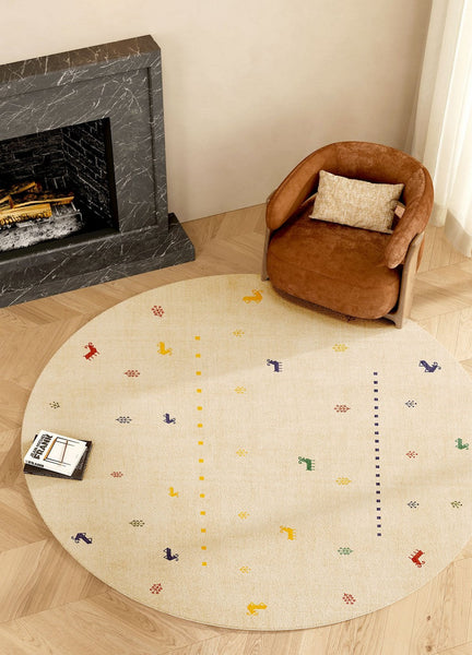 Geometric Modern Rug Ideas for Living Room, Circular Modern Rugs for Bathroom, Modern Rugs for Children's Room, Abstract Contemporary Round Rugs for Dining Room-Art Painting Canvas
