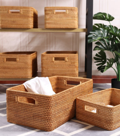 Extra Large Rectangular Storage Basket, Large Storage Baskets for Clothes, Woven Rattan Storage Basket for Shelves, Storage Baskets for Kitchen-Art Painting Canvas