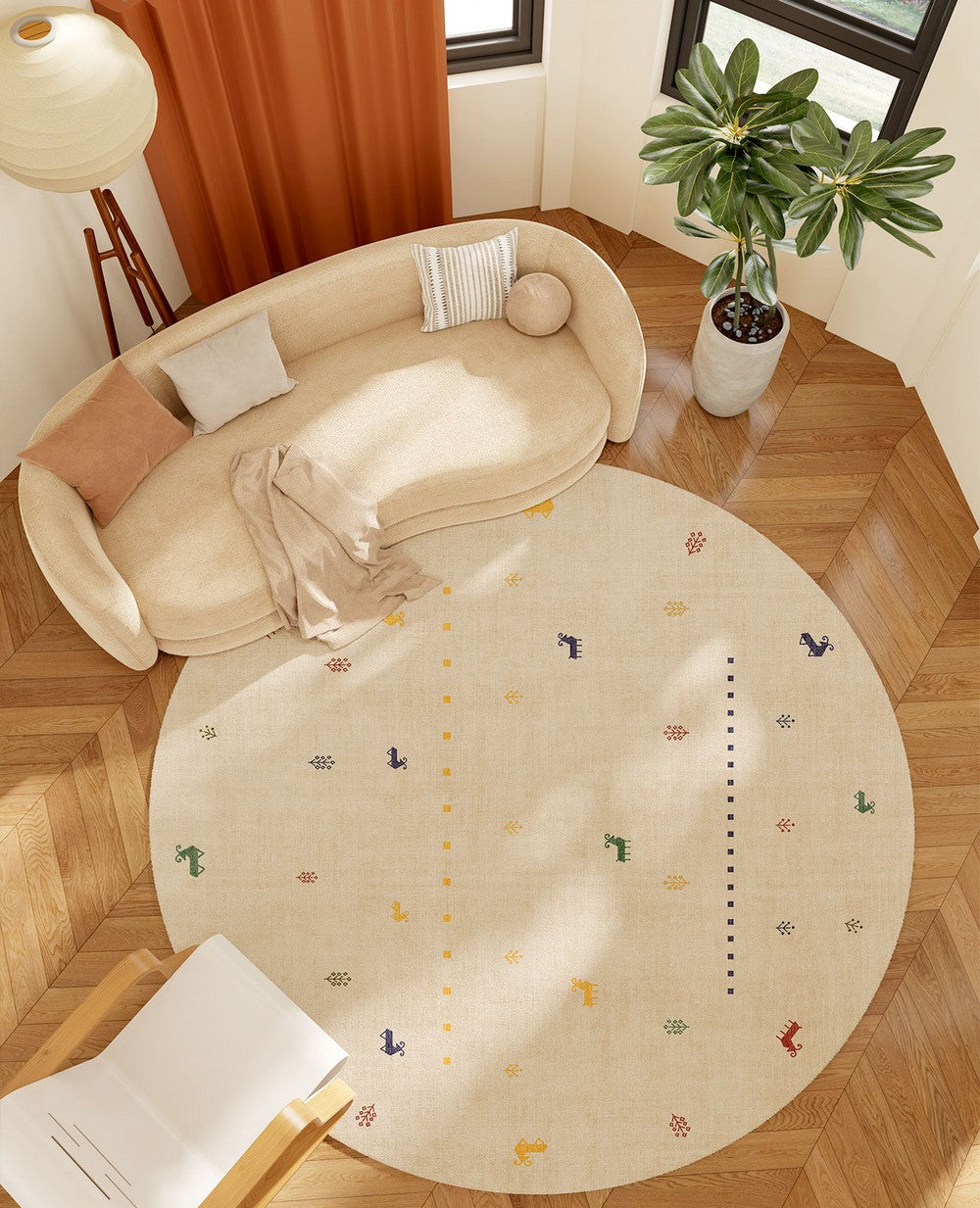 Geometric Modern Rug Ideas for Living Room, Circular Modern Rugs for Bathroom, Modern Rugs for Children's Room, Abstract Contemporary Round Rugs for Dining Room-Art Painting Canvas