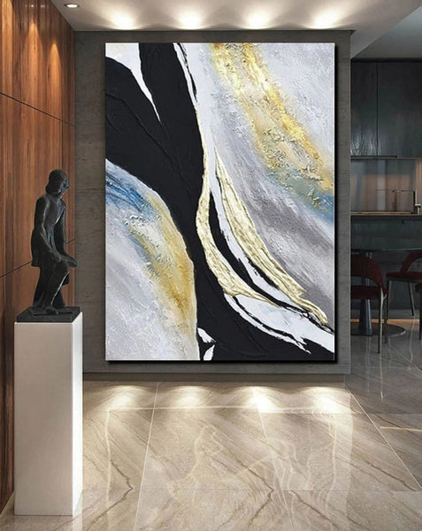 Black Abstract Acrylic Paintings, Large Paintings for Bedroom, Simple Modern Art, Modern Wall Art Ideas, Contemporary Canvas Paintings-Art Painting Canvas