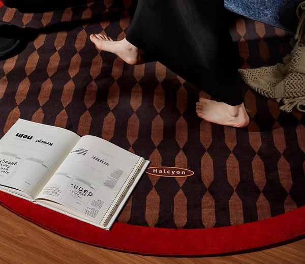 Geometric Modern Rugs for Living Room, Mid Century Circular Rugs for Bedroom, Abstract Contemporary Round Rugs under Chairs, Modern Rugs for Dining Room-Art Painting Canvas