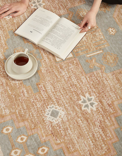 Vintage Soft Turkish Rug for Living Room, Large Modern Rugs under Dining Room Table, Contemporary Abstract Rugs Next to Bed, Geometric Modern Carpets for Office-Art Painting Canvas