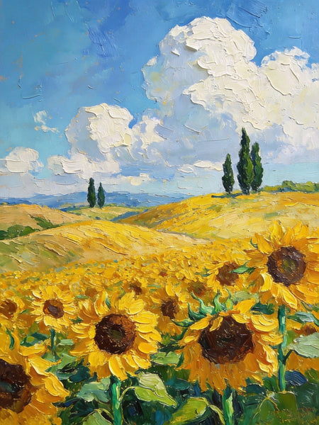Dreamy Provence Sunflower Scenery, Original Landscape Artwork, Small Oil Paintings, Small Paintings for Dining Room, Hand Painted Wall Art Paintings, Heavy Texture Canvas Art-Art Painting Canvas
