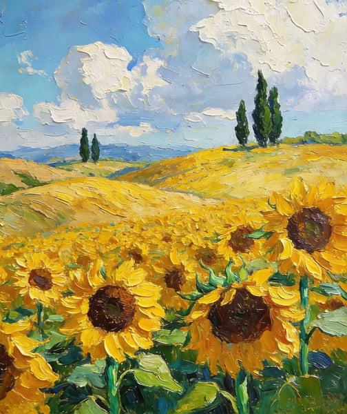 Dreamy Provence Sunflower Scenery, Original Landscape Artwork, Small Oil Paintings, Small Paintings for Dining Room, Hand Painted Wall Art Paintings, Heavy Texture Canvas Art-Art Painting Canvas