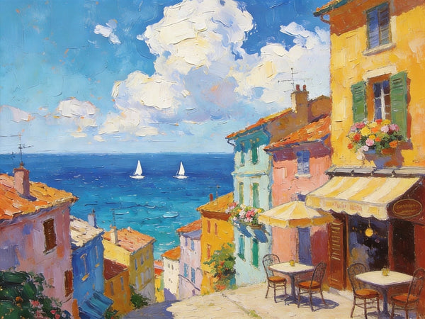 Landscape Canvas Paintings, Beach Town Tranquil Scenery, Hand Painted Canvas Art, Small Oil Paintings, Small Wall Art Paintings, Original Canvas Paintings-Art Painting Canvas