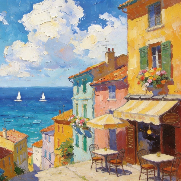 Landscape Canvas Paintings, Beach Town Tranquil Scenery, Hand Painted Canvas Art, Small Oil Paintings, Small Wall Art Paintings, Original Canvas Paintings-Art Painting Canvas