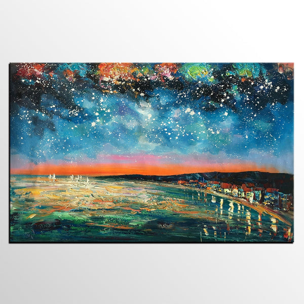 Landscape Painting, Starry Night Oil Painting, Original Wall Art, Custom Large Canvas Art-Art Painting Canvas