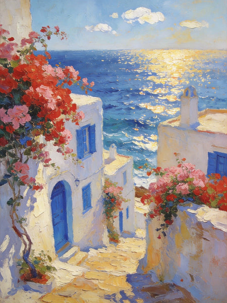 Original Wall Art Paintings, Aegean Serenity, Seashore Paintings, Heavy Texture Artwork, Canvas Paintings for Living Room, Small Oil Paintings, Hand Painted Canvas Wall Art-Art Painting Canvas