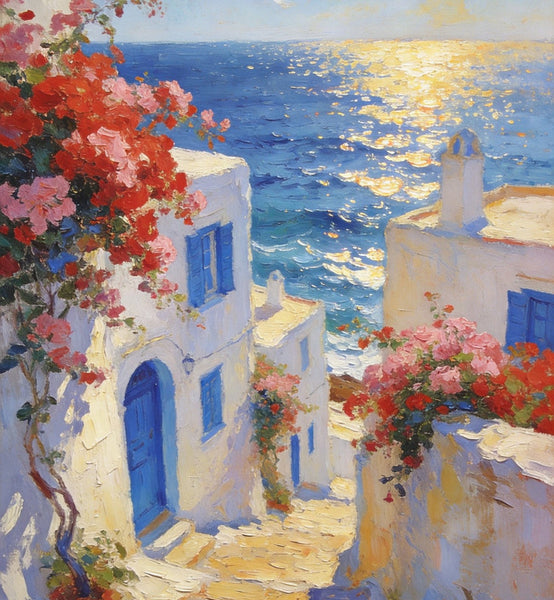 Original Wall Art Paintings, Aegean Serenity, Seashore Paintings, Heavy Texture Artwork, Canvas Paintings for Living Room, Small Oil Paintings, Hand Painted Canvas Wall Art-Art Painting Canvas