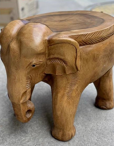 Elephant Sofa Stool, Dining Table Stool, Handmade Solid Wood low Stool, Elephant Wooden Stool, Creative Shoe-changing Stool-Art Painting Canvas