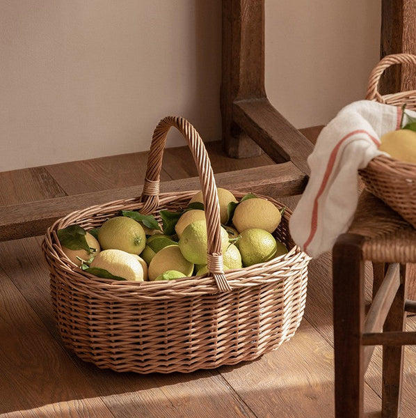 Lovely Willow Weaving Baskets for Vegetable, Large Picnic Food Basket with Handle, Natural Hand-woven Wicker Storage Basket, Natural Fruit Basket, Kitchen Storage Baskets-Art Painting Canvas