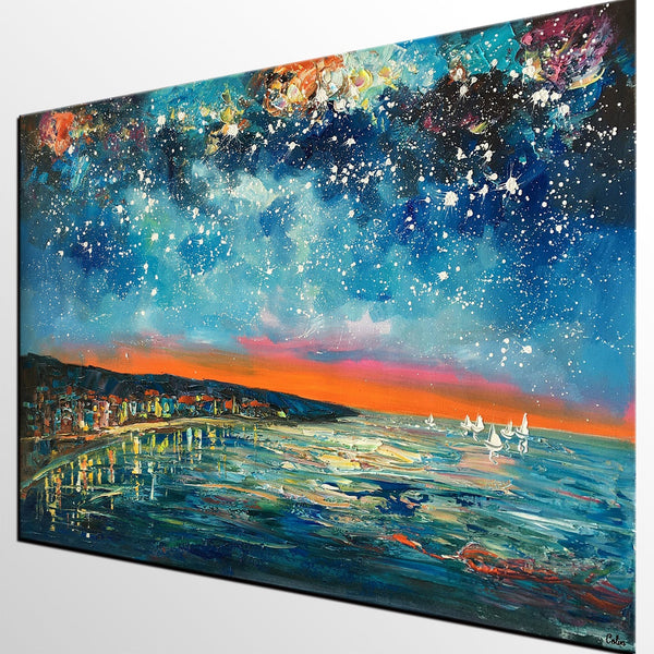 Landscape Canvas Paintings, Starry Night Sky Painting, Landscape Painting for Sale, Custom Original Painting on Canvas-Art Painting Canvas