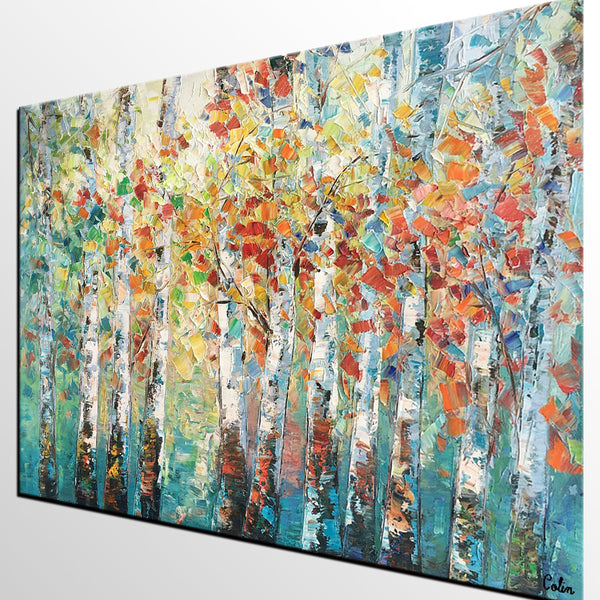 Canvas Art Painting, Large Wall Art, Summer Birch Tree Painting, Custom Extra Large Oil Painting-Art Painting Canvas