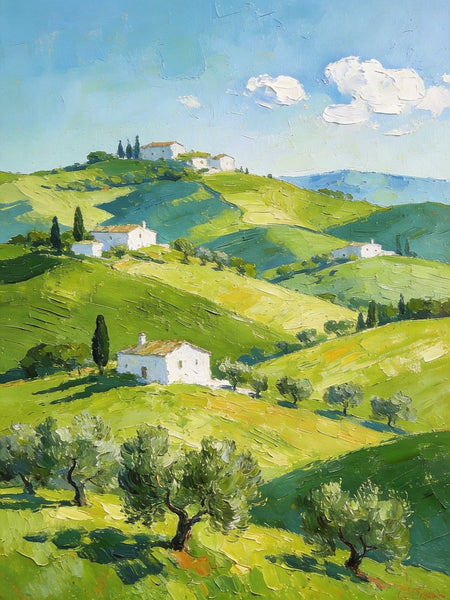 The Tuscan Spring Hills, Small Canvas Paintings, Oil Paintings On Canvas, Original Landscape Wall Art, Hand Painted Canvas Art, Heavy Texture Artwork-Art Painting Canvas