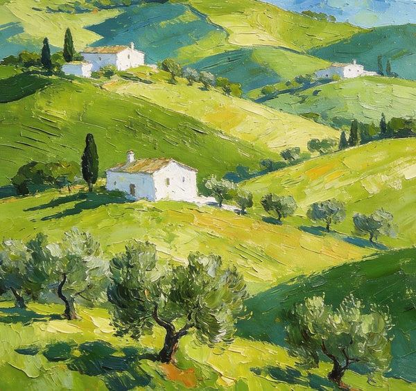 The Tuscan Spring Hills, Small Canvas Paintings, Oil Paintings On Canvas, Original Landscape Wall Art, Hand Painted Canvas Art, Heavy Texture Artwork-Art Painting Canvas