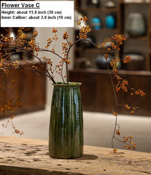 Ceramic Bouquet Vases, Green Flower Vases on Table, Porcelain Flower Vases, Dining Table Centerpiece, Handmade Water Holding Flower Vase-Art Painting Canvas