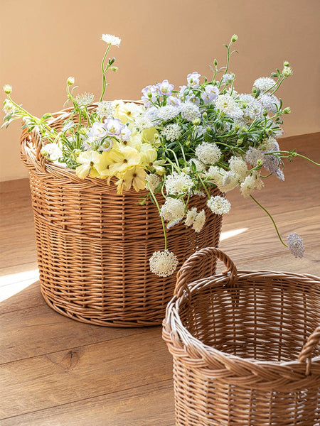 Round Storage Basket for Clothes, Natural Hand-woven Wicker Storage Basket for Clothes, Extra Large Kitchen Storage Baskets, Willow Weaving Baskets for Clothes-Art Painting Canvas