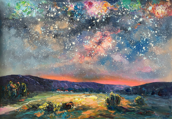 Abstract Landscape Painting, Starry Night Sky Painting, Heavy Texture Painting, Impasto Painting, Custom Wall Art Paintings for Living Room-Art Painting Canvas