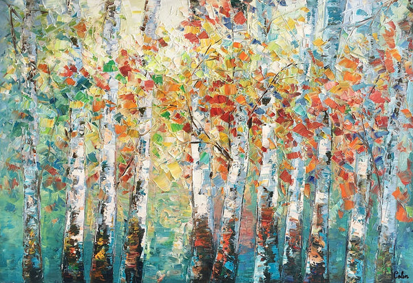 Canvas Art Painting, Large Wall Art, Summer Birch Tree Painting, Custom Extra Large Oil Painting-Art Painting Canvas