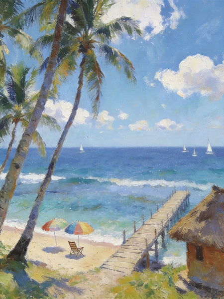 Heavy Texture Artwork, Palm Trees on the Beach, Seashore Paintings, Canvas Paintings for Bedroom, Original Landscape Paintings, Small Oil Paintings, Hand Painted Canvas Wall Art-Art Painting Canvas