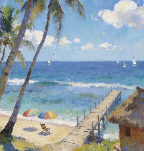 Heavy Texture Artwork, Palm Trees on the Beach, Seashore Paintings, Canvas Paintings for Bedroom, Original Landscape Paintings, Small Oil Paintings, Hand Painted Canvas Wall Art-Art Painting Canvas
