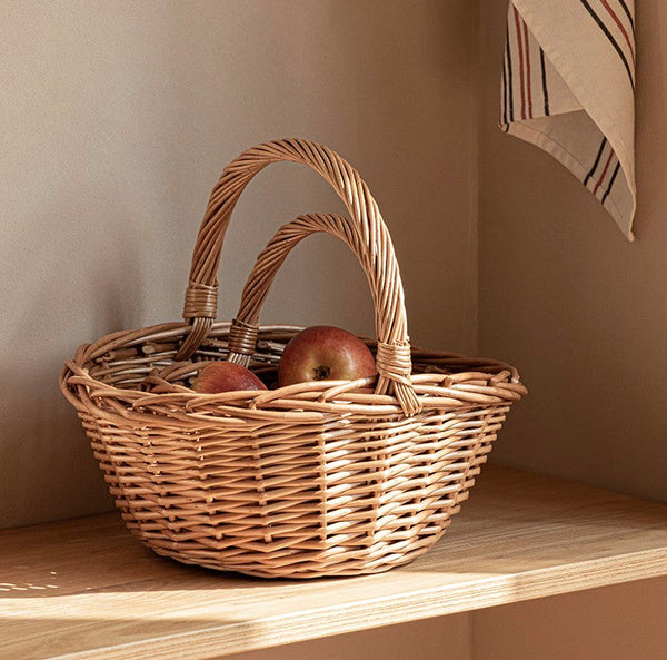 Large Picnic Food Basket with Handle, Lovely Willow Weaving Baskets for Vegetable, Natural Hand-woven Wicker Storage Basket, Natural Fruit Basket, Kitchen Storage Baskets-Art Painting Canvas