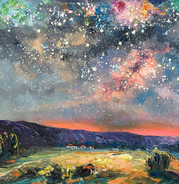 Abstract Landscape Painting, Starry Night Sky Painting, Heavy Texture Painting, Impasto Painting, Custom Wall Art Paintings for Living Room-Art Painting Canvas