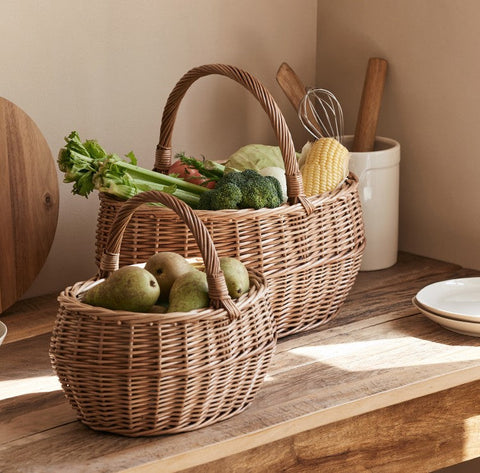 Large Picnic Food Basket with Handle, Natural Hand-woven Wicker Storage Basket, Willow Weaving Baskets for Vegetable, Natural Fruit Basket, Kitchen Storage Baskets-Art Painting Canvas