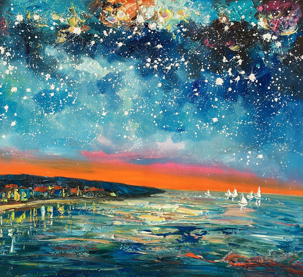 Landscape Canvas Paintings, Starry Night Sky Painting, Landscape Painting for Sale, Custom Original Painting on Canvas-Art Painting Canvas