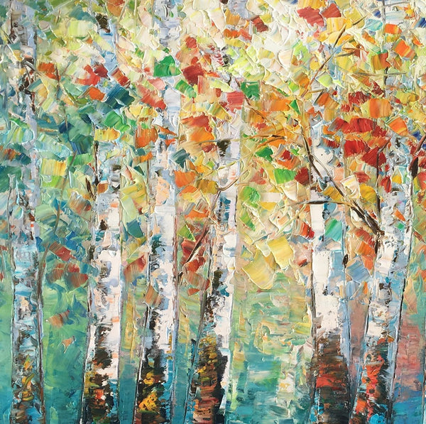 Canvas Art Painting, Large Wall Art, Summer Birch Tree Painting, Custom Extra Large Oil Painting-Art Painting Canvas