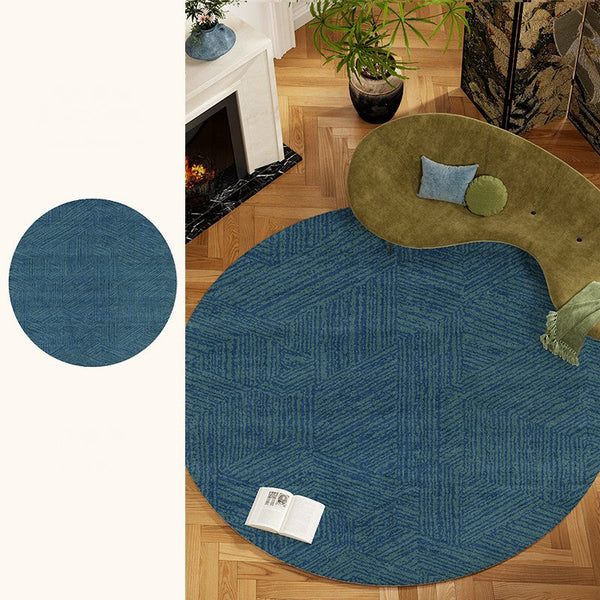 Geometric Round Rugs for Dining Room, Blue Contemporary Modern Rugs, Mid Century Round Modern Rugs under Chairs, Bedroom Abstract Modern Area Rugs-Art Painting Canvas