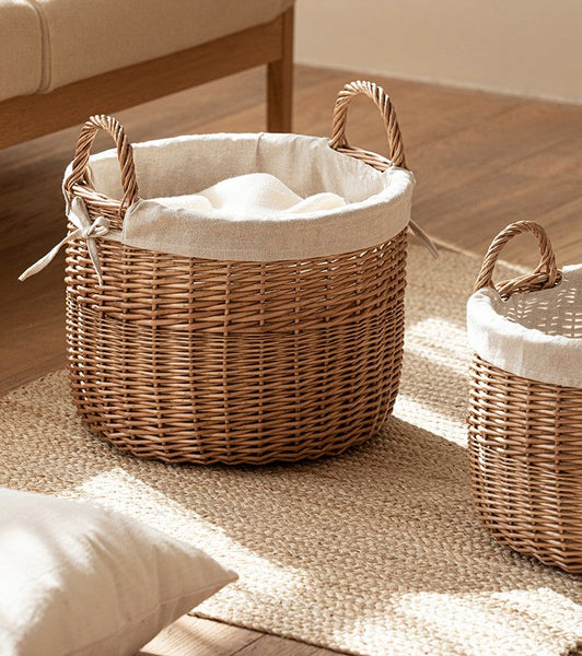 Large Round Storage Basket for Clothes, Natural Hand-woven Wicker Storage Basket for Clothes, Willow Weaving Baskets for Clothes, Extra Large Kitchen Storage Baskets-Art Painting Canvas