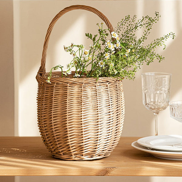 Wicker Storage Basket for Kitchen, Hand-woven Picnic Food Basket with Handle, Willow Weaving Baskets for Vegetable, Natural Fruit Basket, Storage Basket for Shelves-Art Painting Canvas