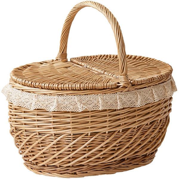 Extra Large Kitchen Storage Baskets, Picnic Storage Basket with Handle, Natural Hand-woven Wicker Storage Basket, Lovely Willow Weaving Baskets for Vegetable, Natural Fruit Storage Baskets-Art Painting Canvas