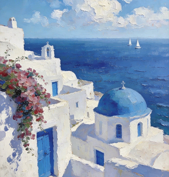 Eternal Aegean Beauty, Small Paintings On Canvas, Hand Painted Canvas Art, Original Landscape Art, Small Oil Paintings, Heavy Texture Wall Art Paintings-Art Painting Canvas