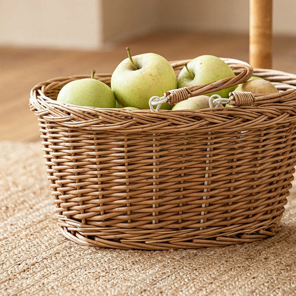 Kitchen Storage Baskets, Small Picnic Food Basket with Handle, Natural Hand-woven Wicker Storage Basket, Willow Weaving Baskets for Vegetable, Natural Fruit Basket-Art Painting Canvas