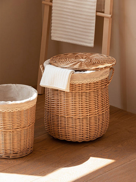 Hand-woven Wicker Storage Basket for Clothes, Large Round Storage Basket for Clothes, Willow Weaving Baskets for Clothes, Extra Large Kitchen Storage Baskets-Art Painting Canvas