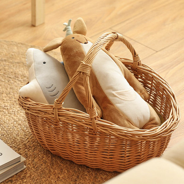 Large Kitchen Storage Baskets, Picnic Storage Basket with Handle, Hand-woven Wicker Storage Basket, Willow Weaving Baskets for Vegetable, Natural Fruit Basket-Art Painting Canvas