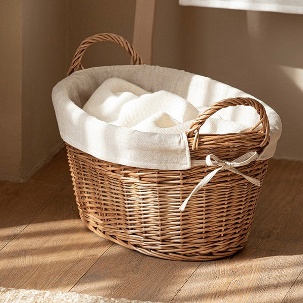 Large Kitchen Round Storage Baskets, Large Food Storage Basket with Handle, Natural Hand-woven Wicker Storage Basket for Clothes, Willow Weaving Baskets for Toys-Art Painting Canvas