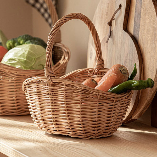 Natural Hand-woven Wicker Storage Basket, Large Picnic Food Basket with Handle, Lovely Willow Weaving Baskets for Vegetable, Natural Fruit Basket, Kitchen Storage Baskets-Art Painting Canvas