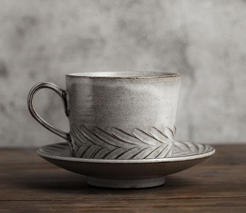 Latte Coffee Cup, Breakfast Milk Cup, Large Coffee Cup, Pottery Coffee Cups, Cappuccino Coffee Mug, Coffee Cup and Saucer Set-Art Painting Canvas