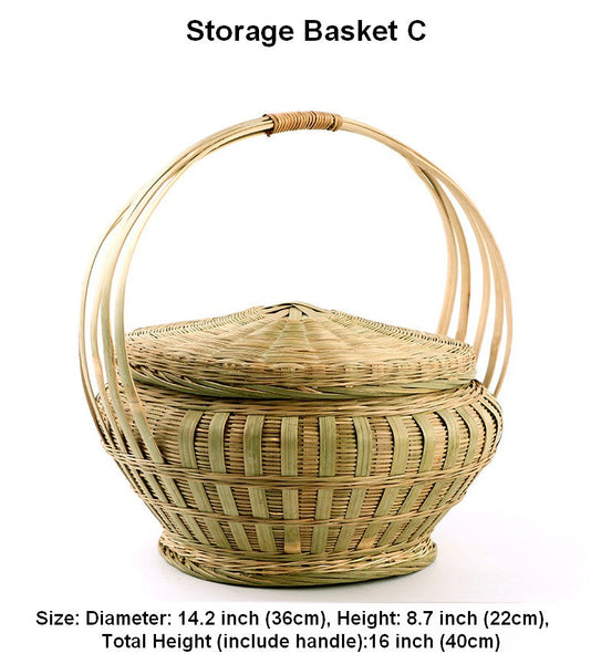 Natural Fruit Basket Lovely Bamboo Baskets for Vegetable, Kitchen Storage Baskets, Picnic Food Basket with Handle, Large Natural Hand-woven Bamboo Basket-Art Painting Canvas