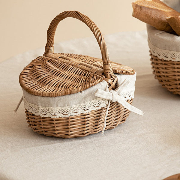 Picnic Storage Basket with Handle, Extra Large Kitchen Storage Baskets, Natural Hand-woven Wicker Storage Basket, Lovely Willow Weaving Baskets for Vegetable, Natural Fruit Storage Baskets-Art Painting Canvas